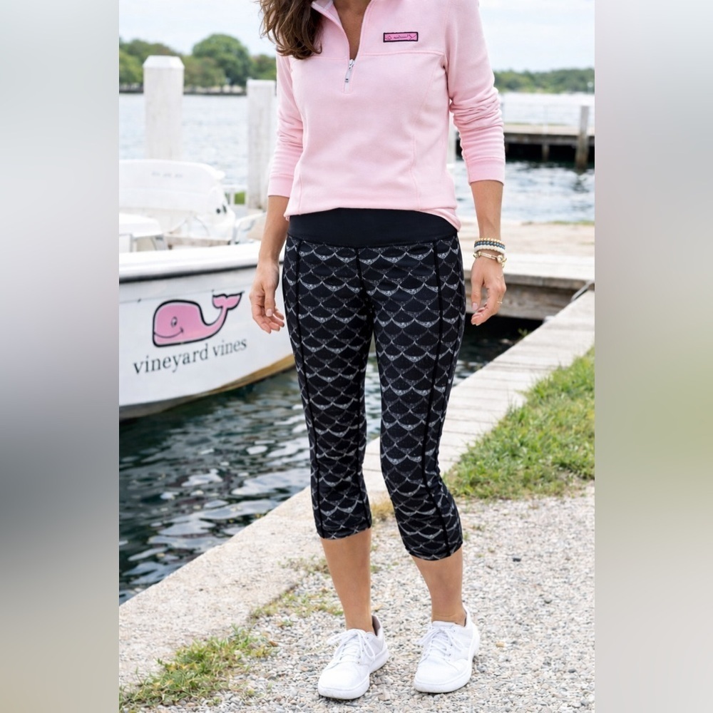 Vineyard Vines Womens Whaletail Performance Crop Legging Sz S Jet Black Gray
